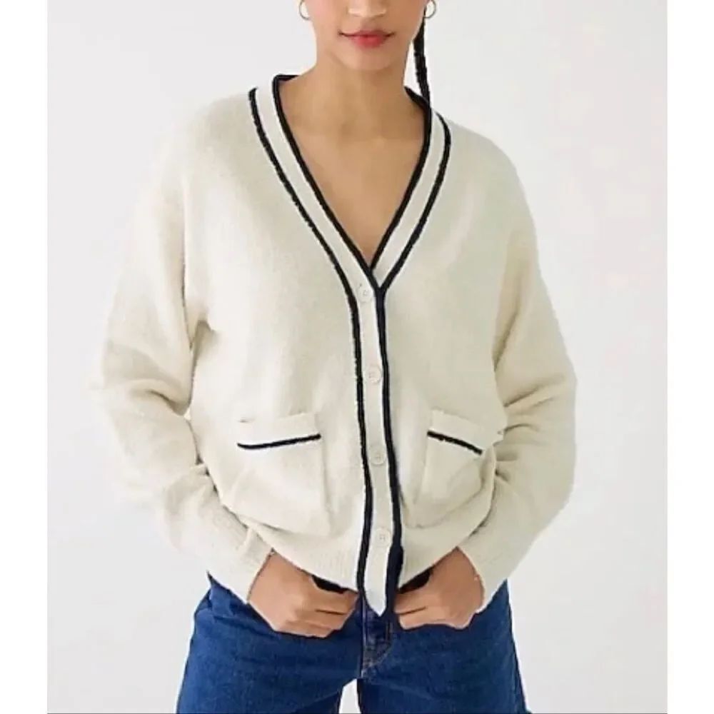 J. Crew Cotton-blend Bouclé V-neck Cardigan Sweater | Cream in Small